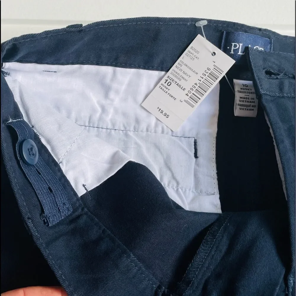The Children's Place Boys Uniform Quick Dry Chino Shorts New Navy Size 10 Husky